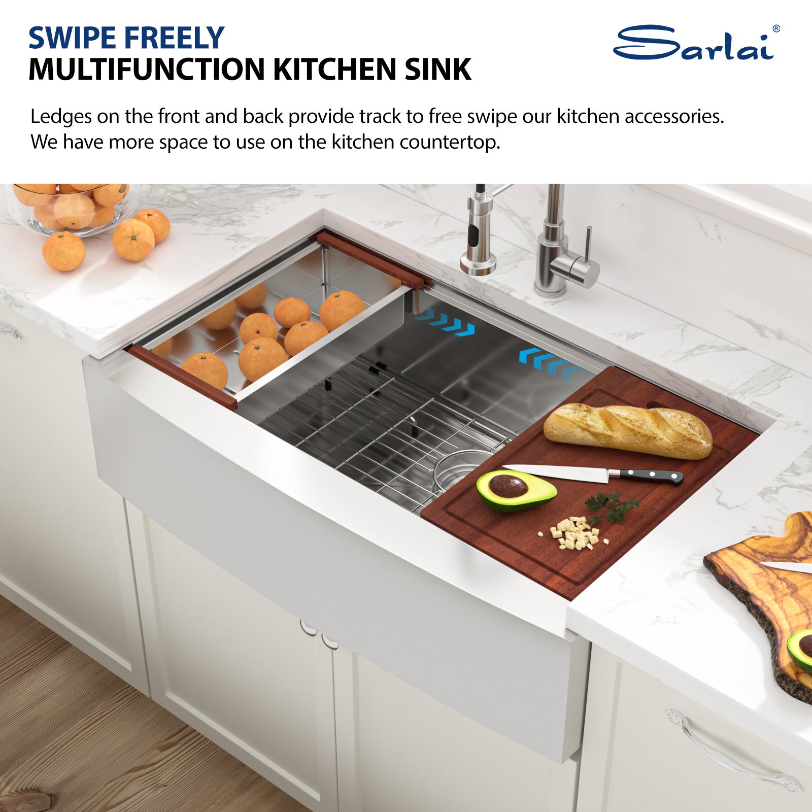 Sarlai 36in Stainless Steel Single Bowl Undermount Apron Front Workstation Farmhouse Sink