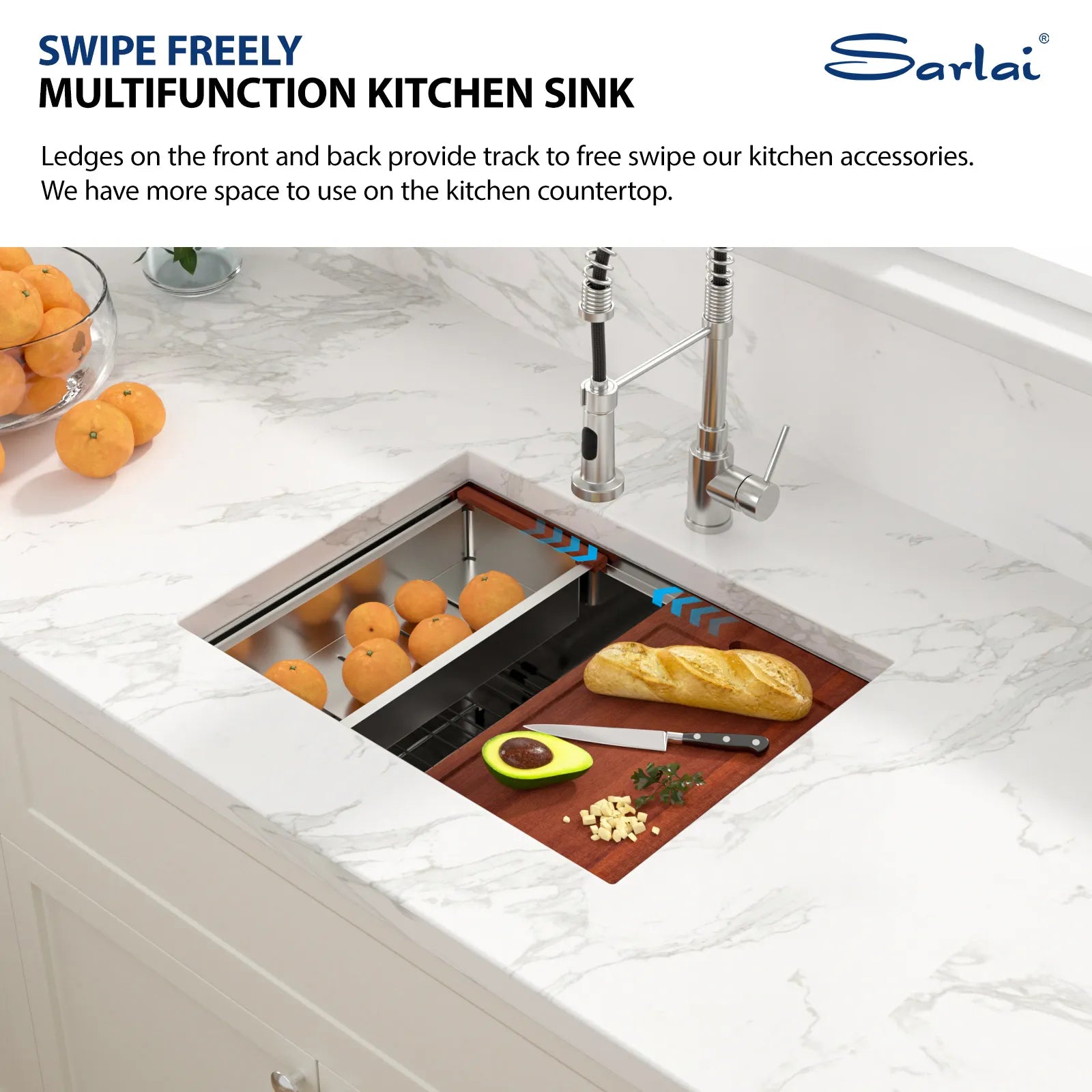 Sarlai 27 inch Durable 16 Gauge Stainless Steel Single Bowl Ledge Workstation  Undermount Kitchen Sink with Accessories
