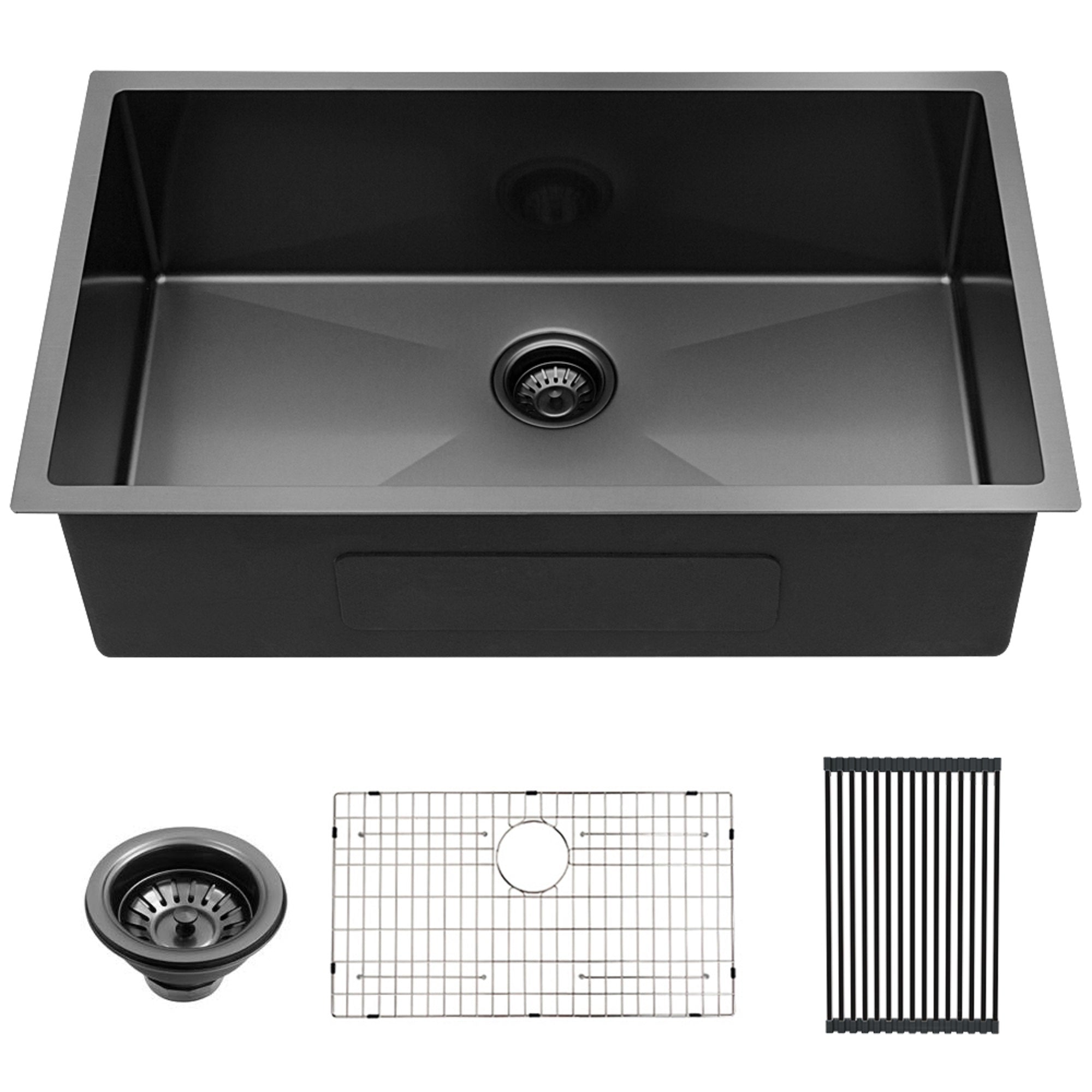 Sarlai 32'' x 19'' Gunmetal Black Stainless Steel Single Bowl Undermount Kitchen Sink
