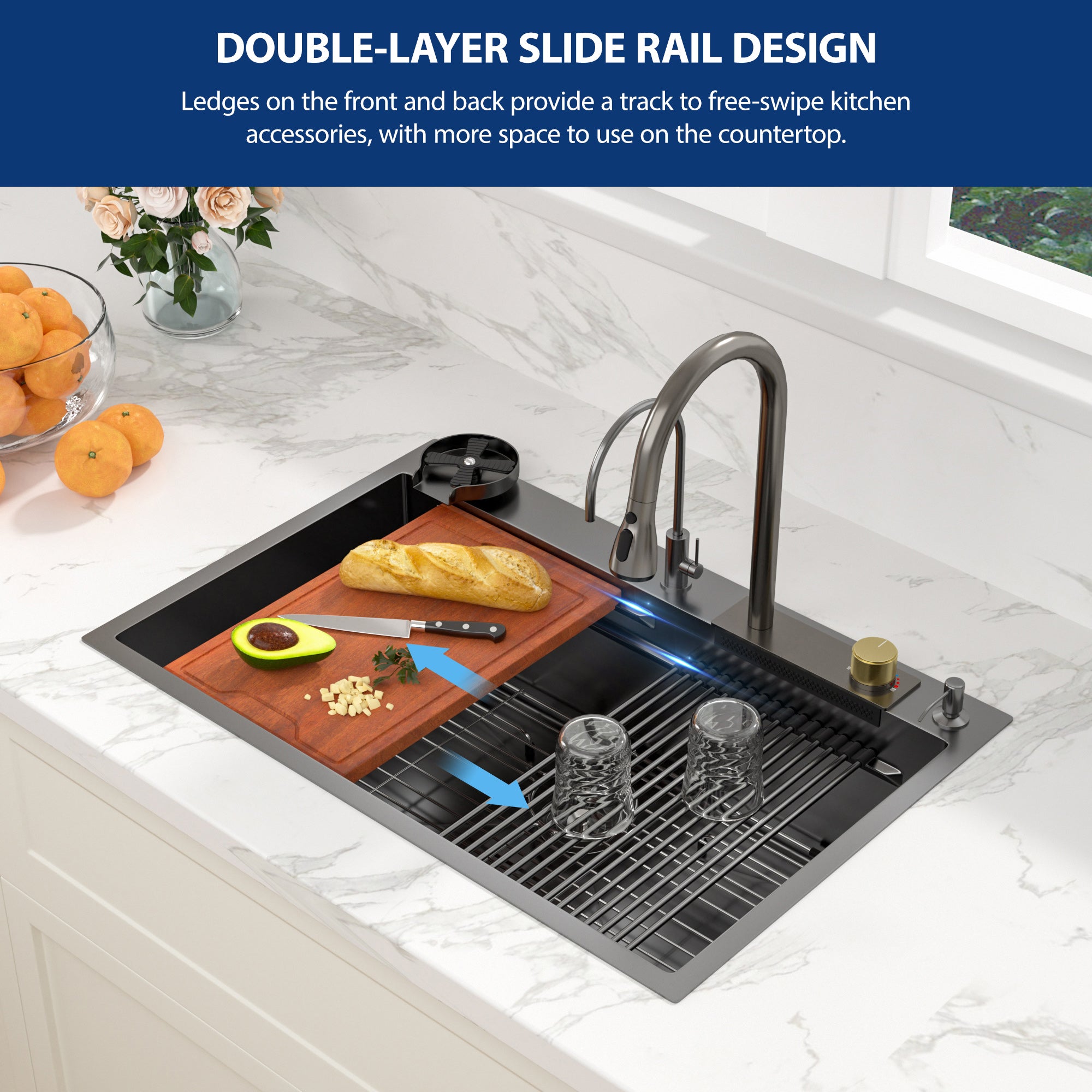 Sarlai 33'' Stainless Steel Drop In Single Bowl Workstation Kitchen Sink