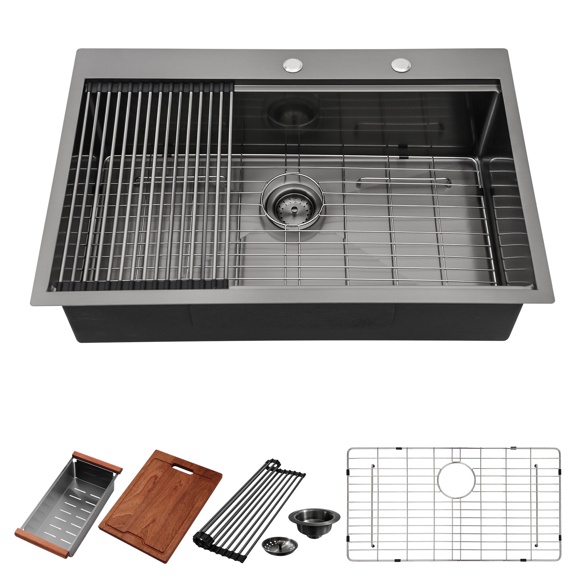 Sarlai 30in Topmount Gunmetal Black Stainless Steel Single Bowl Workstation Kitchen Sink Main image