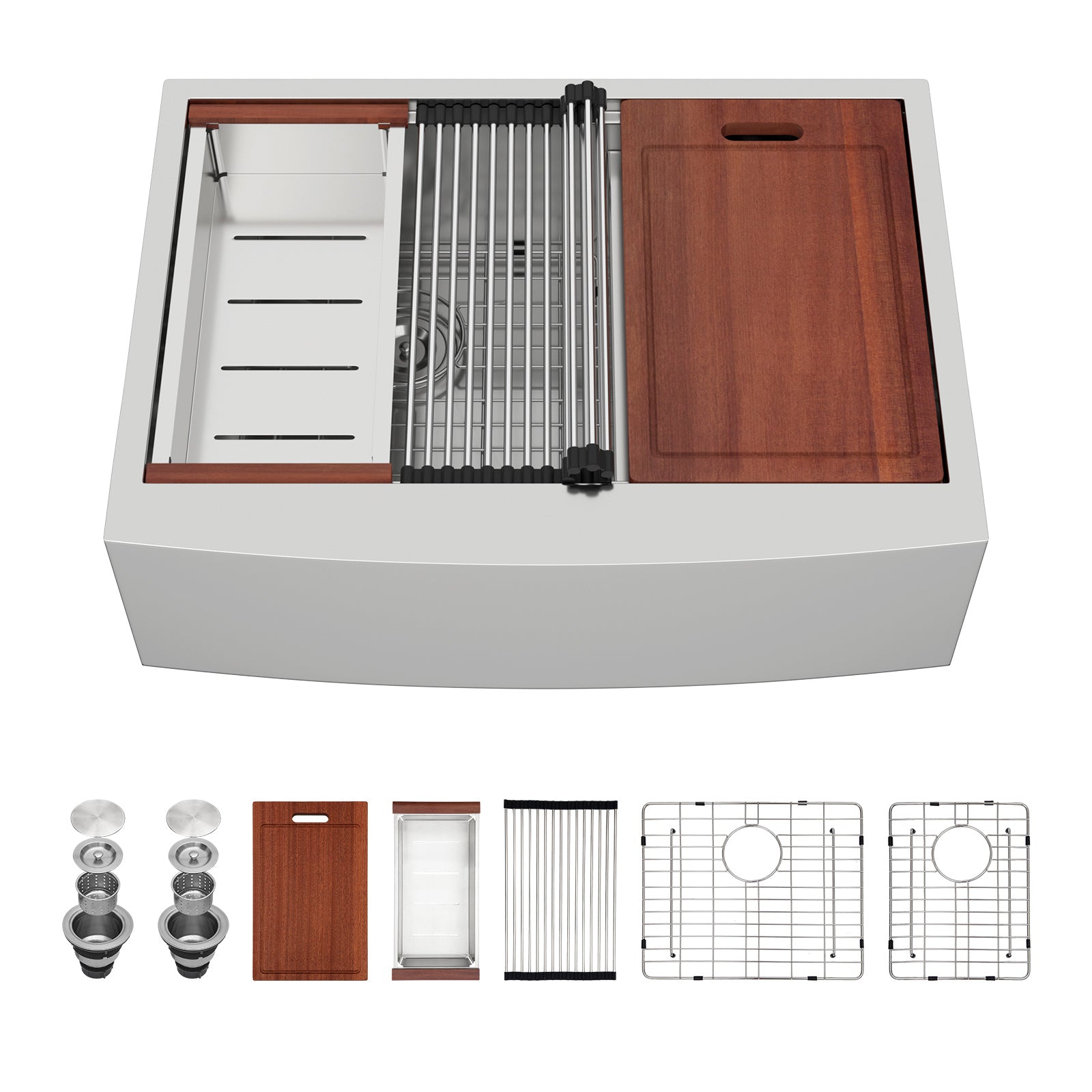 Sarlai 30in Stainless Steel Low Divide Double Bowl 60/40 Apron Front Workstation Farmhouse Sink Main image