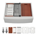 Sarlai 30in Stainless Steel Low Divide Double Bowl 60/40 Apron Front Workstation Farmhouse Sink