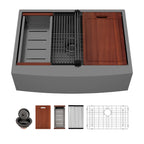 Sarlai 30'' Stainless Steel Single Bowl Gunmetal Black NANO PVD Workstation Farmhouse Sink