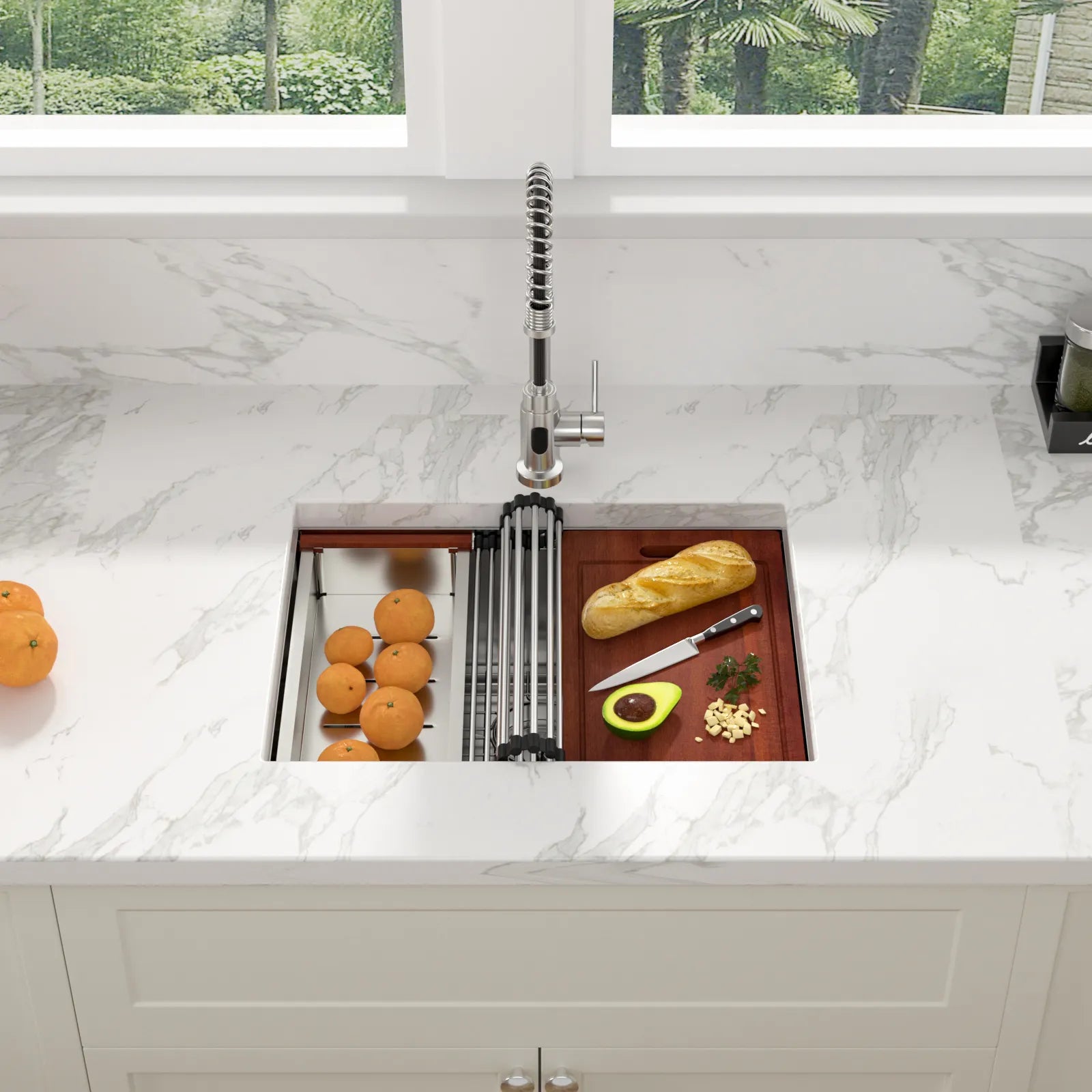 27 Undermount Kitchen Sink—Sarlai 27 inch Durable 16 Gauge Stainless Steel Single Bowl Ledge Workstation Kitchen Sink with Accessories Secondary image