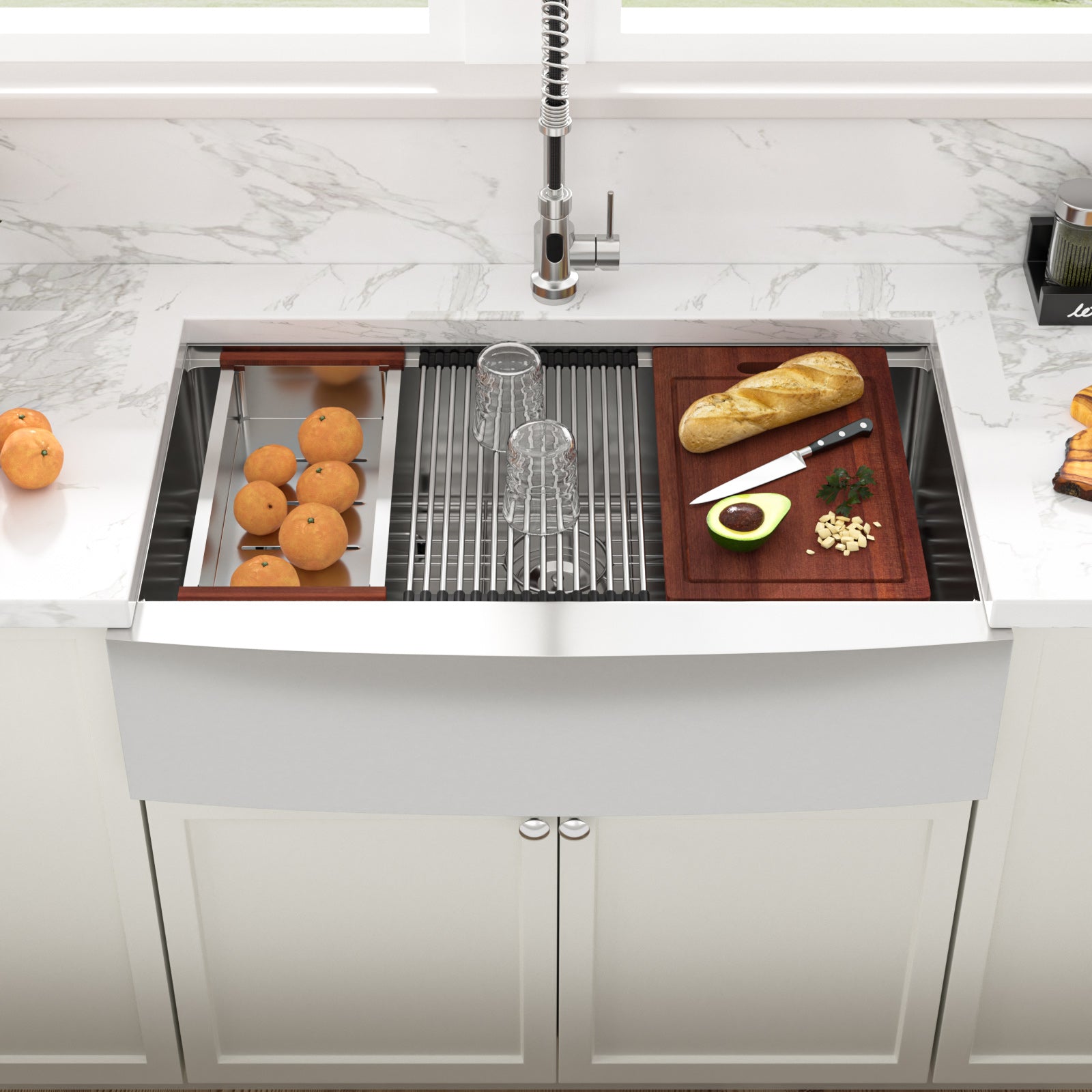 Sarlai 36in Stainless Steel Single Bowl Undermount Apron Front Workstation Farmhouse Sink