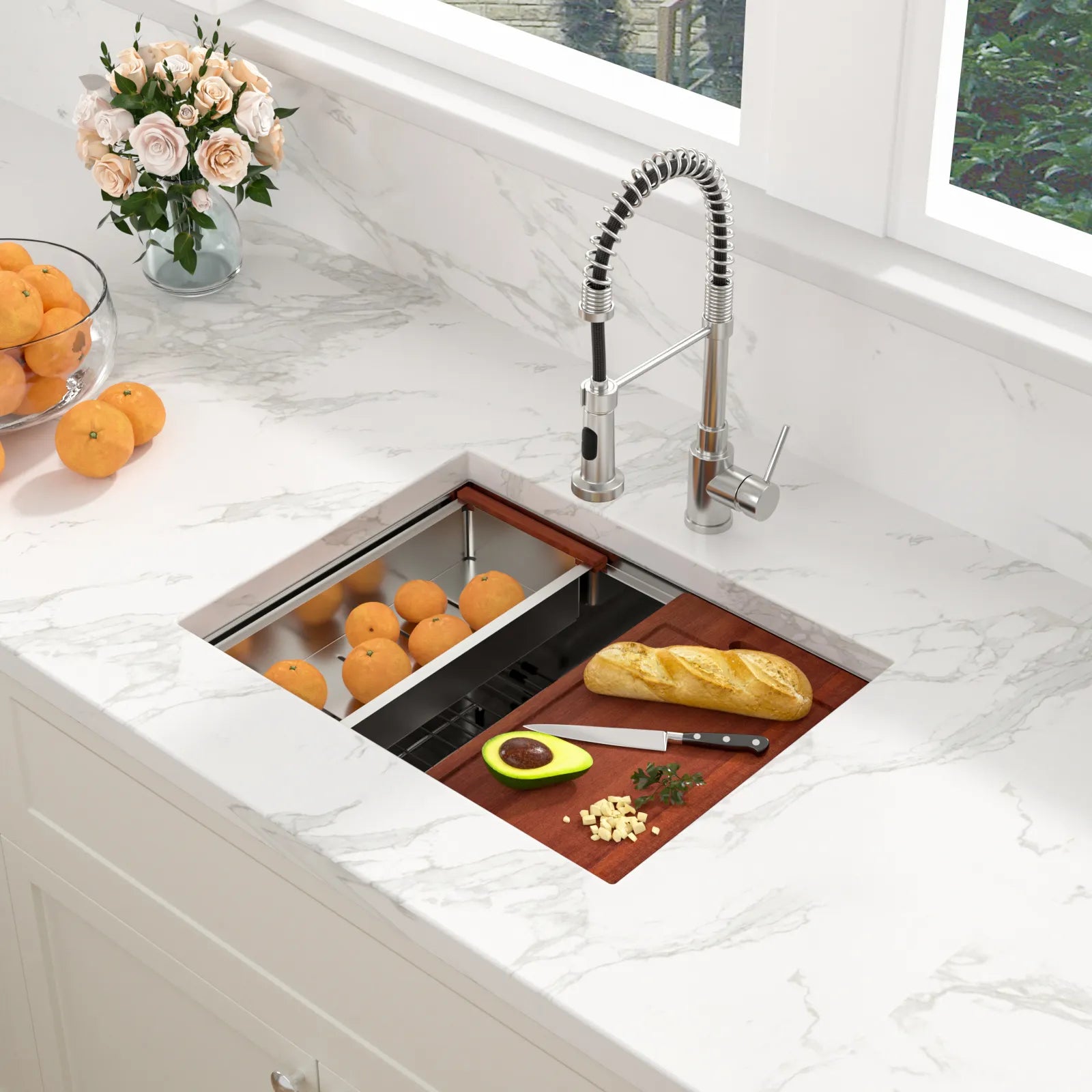 Sarlai 27 inch Durable 16 Gauge Stainless Steel Single Bowl Ledge Workstation  Undermount Kitchen Sink with Accessories