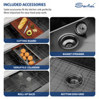 Sarlai 30'' Stainless Steel Single Bowl Gunmetal Black NANO PVD Workstation Farmhouse Sink