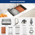 Sarlai 33'' x 22'' Stainless Steel Drop In Single Bowl Waterfall Workstation Kitchen Sink