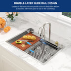 Sarlai 33'' x 22'' Stainless Steel Drop In Single Bowl Waterfall Workstation Kitchen Sink