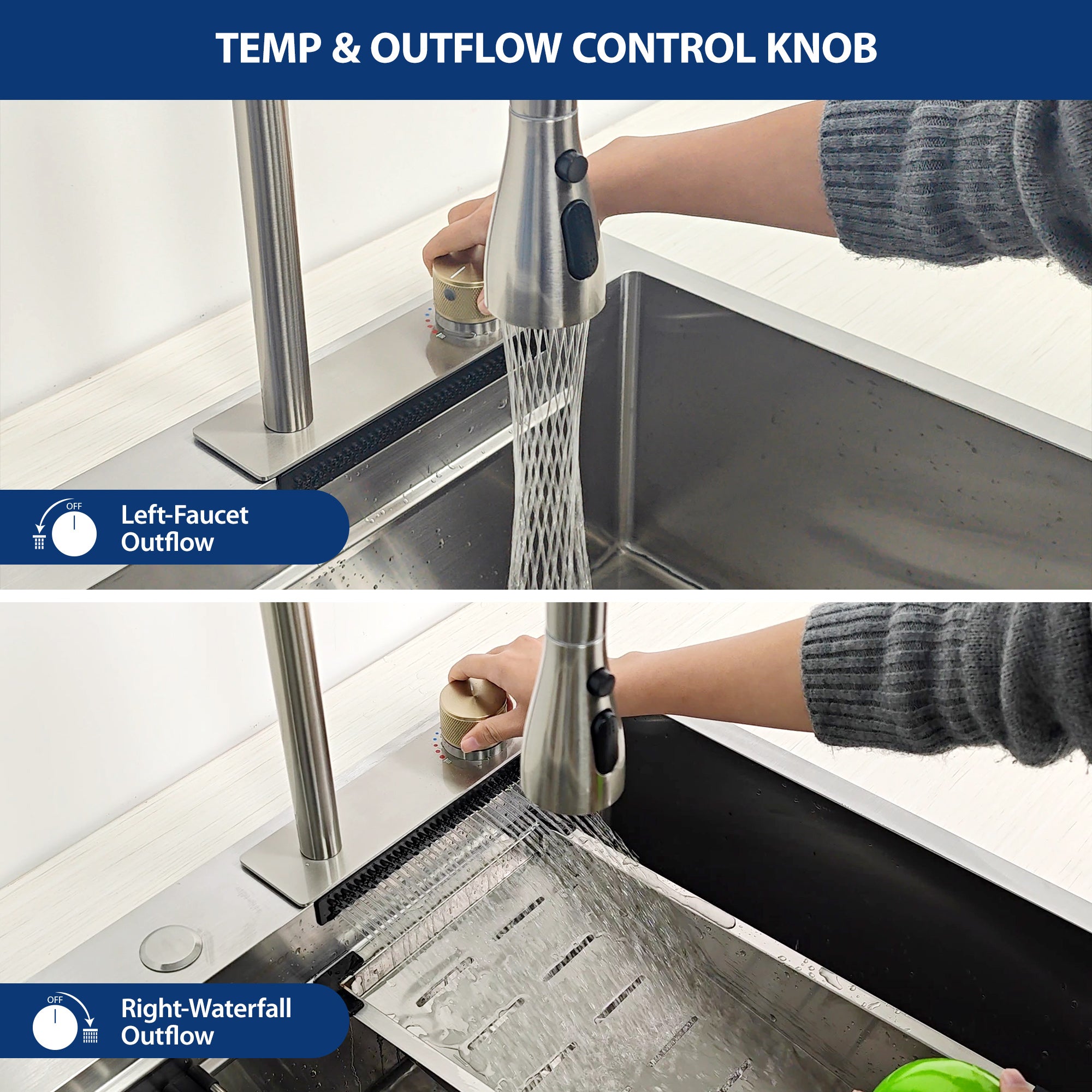 Sarlai 33'' x 22'' Stainless Steel Drop In Single Bowl Waterfall Workstation Kitchen Sink