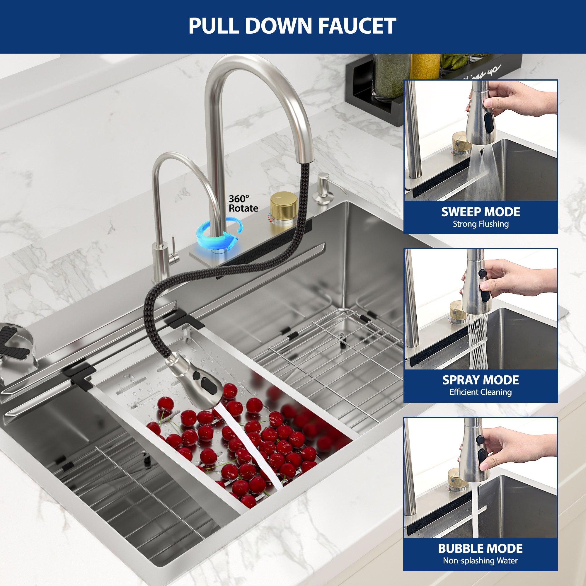 Sarlai 33'' x 22'' Stainless Steel Drop In Single Bowl Waterfall Workstation Kitchen Sink