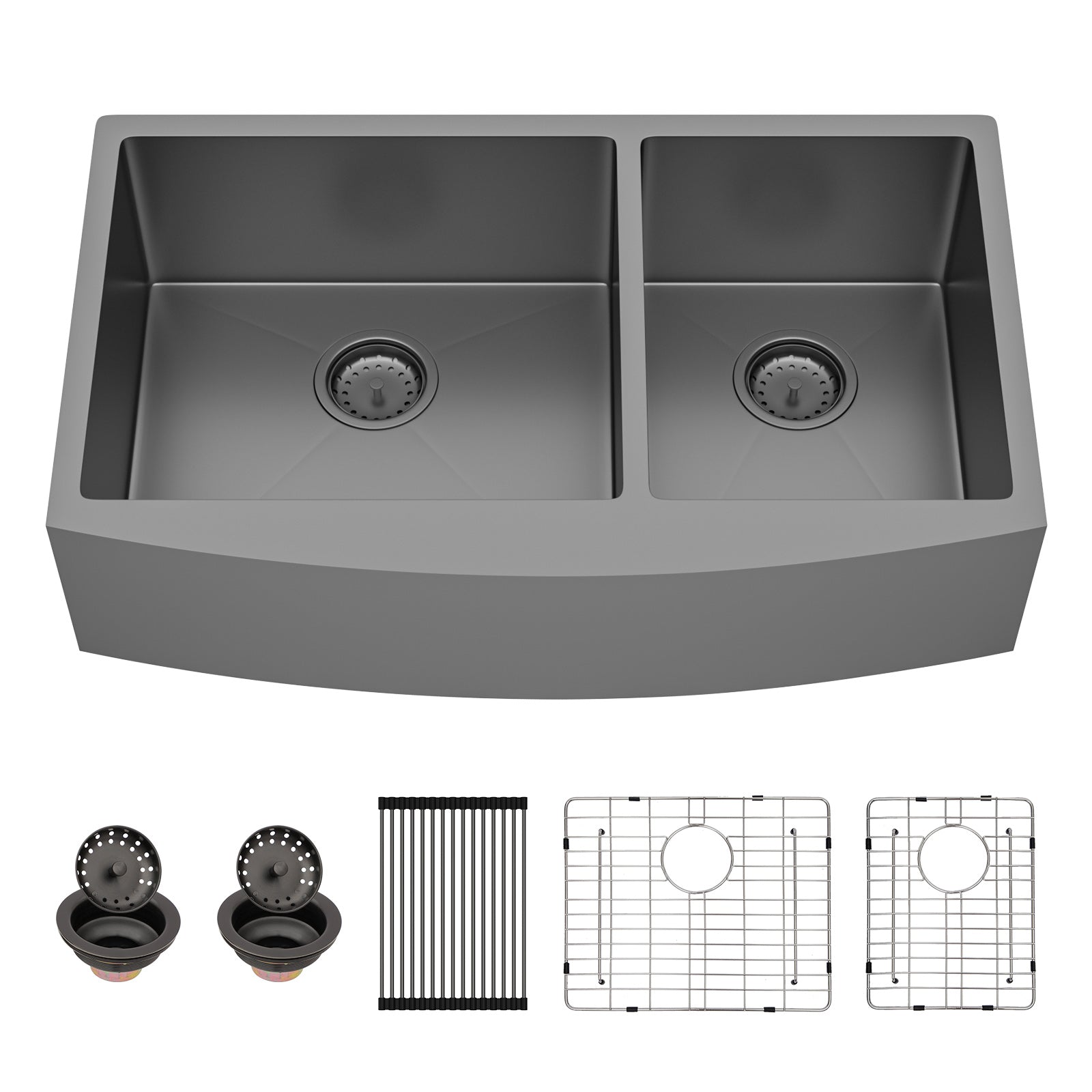 Sarlai 33'' Double Bowl Gunmetal Black Apron Front Stainless Steel Farmhouse Sink Main image