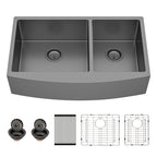 Sarlai 33'' Double Bowl Gunmetal Black Apron Front Stainless Steel Farmhouse Sink