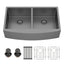 Sarlai Black Farmhouse Sink 33 Inch Double Bowl - 33x21 inch Kitchen Sink Gunmetal Black Double Basin 50/50 Apron Front 16 Gauge Stainless Steel Farm Sinks Basin