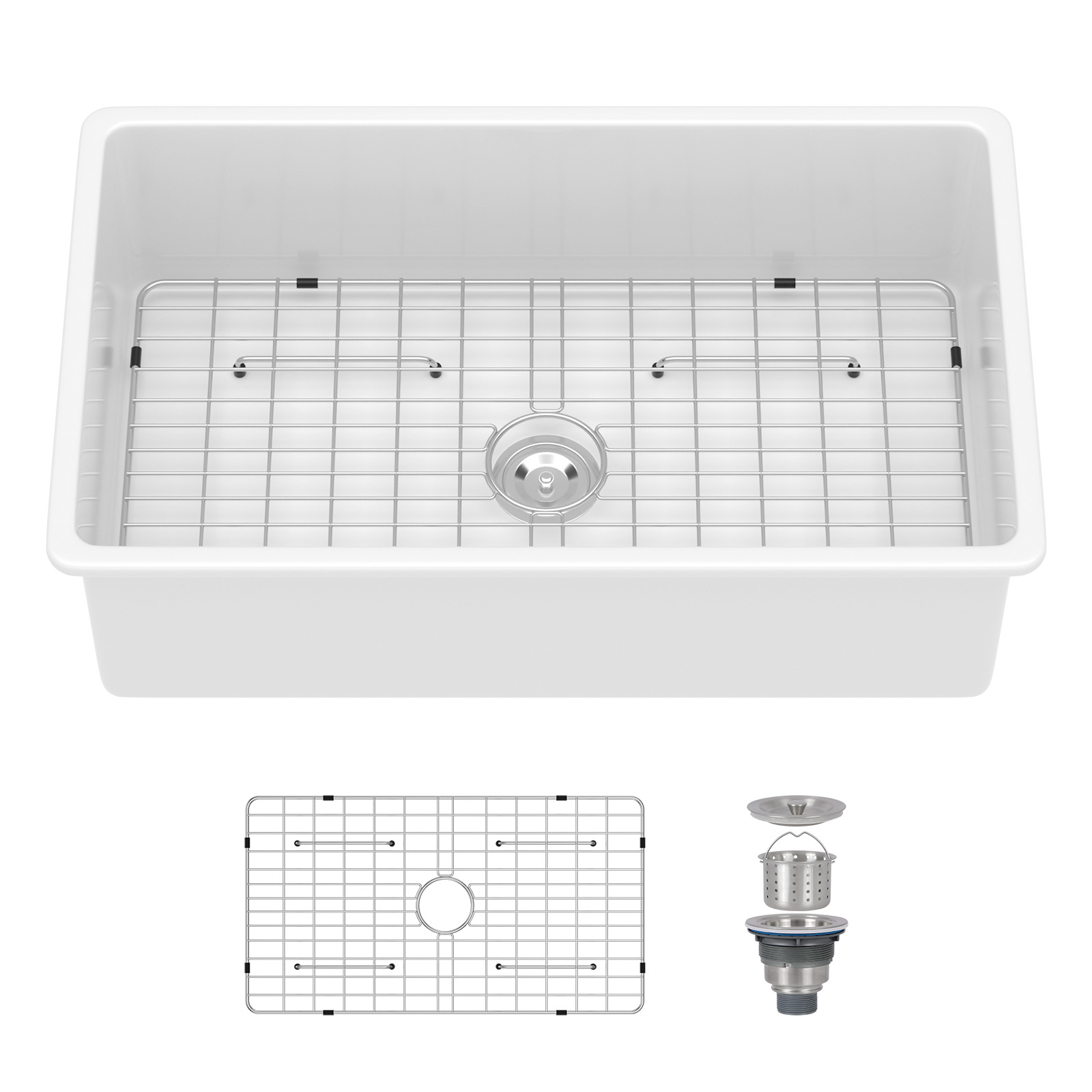 Sarlai 32in White Undermount Single Bowl Fireclay Ceramic Kitchen Sink